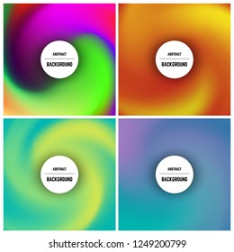 Set of four colorful background with swirl effect and circle in center. Vector illustration.
