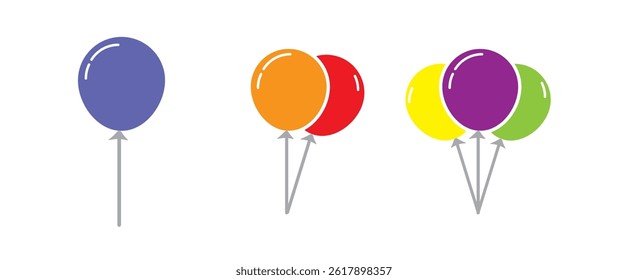 Set of four colorful baloons red, blue, orange,  green, and yellow vector illustration