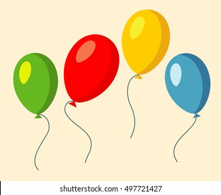 Set Of Four Colorful Baloons Red Green And Yellow Vector Illustration