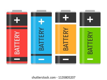 A set of four colorful batteries. Vector illustration