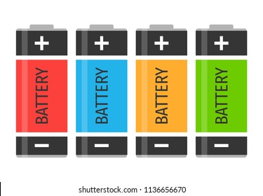A set of four colorful batteries. Vector illustration