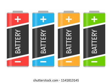 A set of four colorful batteries. Vector illustration