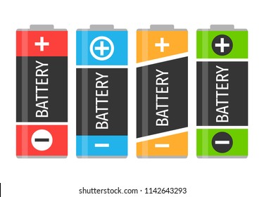 A set of four colorful batteries. Vector illustration