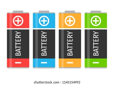 A set of four colorful batteries. Vector illustration