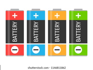 A set of four colorful batteries. Vector illustration
