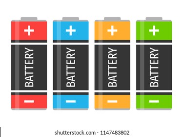 A set of four colorful batteries. Vector illustration