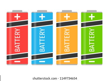 A set of four colorful batteries. Vector illustration