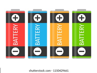 A set of four colorful batteries. Vector illustration