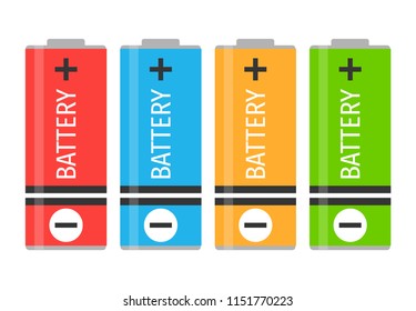 A set of four colorful batteries. Vector illustration