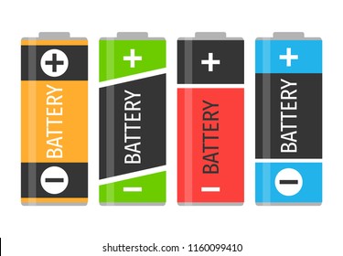 A set of four colorful batteries. Vector illustration