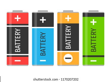 A set of four colorful batteries. Vector illustration