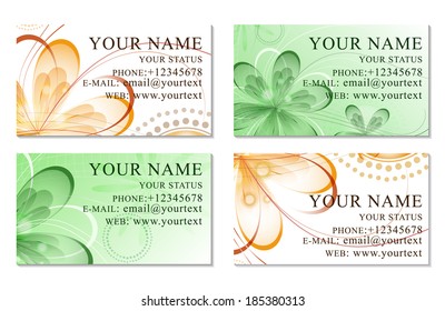 Set of four colorful business cards with stylized flowers