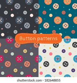 Set of four colorful button seamless vector patterns (birthday party, wedding celebration, wrapping paper, textile, wallpaper design)