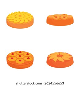 Set of four colorful cartoonstyle fruit pies with various toppings isolated on a white background