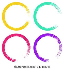 Set with four colorful circle brush strokes for frames,quotes, banner design elements. Grunge texture. Vector illustration