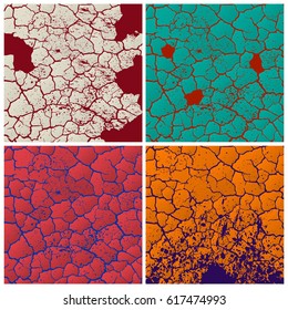 Set of four colorful cracked background isolated on white background
