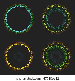 Set of four colorful dotted circular compositions.