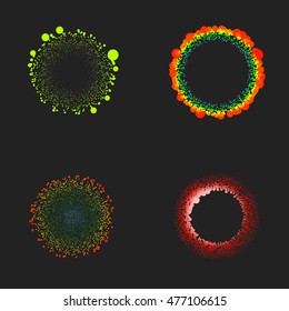 Set of four colorful dotted circular compositions.