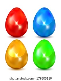 Set of four colorful Easter eggs isolated on white background, illustration.