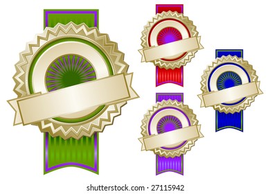 Set of Four Colorful Emblem Seals With Ribbons Ready for Your Own Text.
