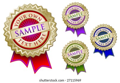 Set of Four Colorful Emblem Seals With Ribbons Ready for Your Own Text.