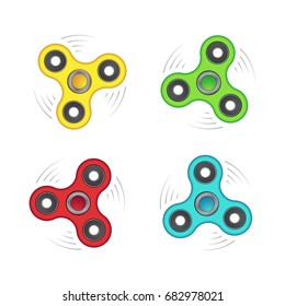 Set of four colorful fidget spinners