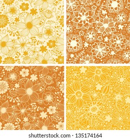 Set of four colorful floral patterns .Seamless pattern can be used for wallpaper, pattern fills, web page background,surface textures. Floral seamless backgrounds .