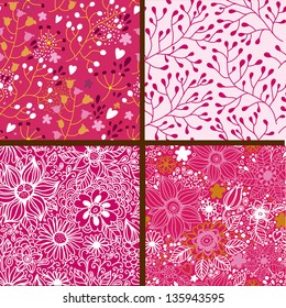 Set of four colorful floral patterns .Seamless pattern can be used for wallpaper, pattern fills, web page background,surface textures. Floral seamless backgrounds.