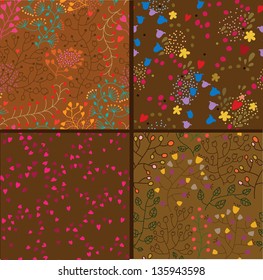 Set of four colorful floral patterns .Seamless pattern can be used for wallpaper, pattern fills, web page background,surface textures. Floral seamless backgrounds.