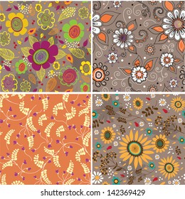 Set of four colorful floral patterns .Seamless pattern can be used for wallpaper, pattern fills, web page background,surface textures. Floral seamless backgrounds .