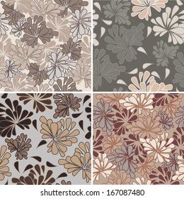 Set of four colorful floral patterns, vector illustration