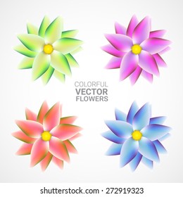 Set of four colorful flowers. Vector illustration for graphic design.
