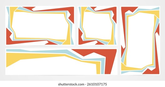set of four colorful frames with geometric shapes abstract backgrounds isolated for template frame with space for texts, business card , abstraction creative website banners, landing page, header webs