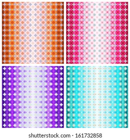 Set of four colorful geometric patterns with a dots and stripes design