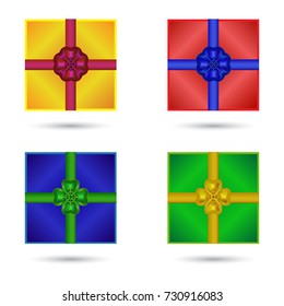 Set of Four Colorful Gift Present Boxes With Realistic Ribbons 