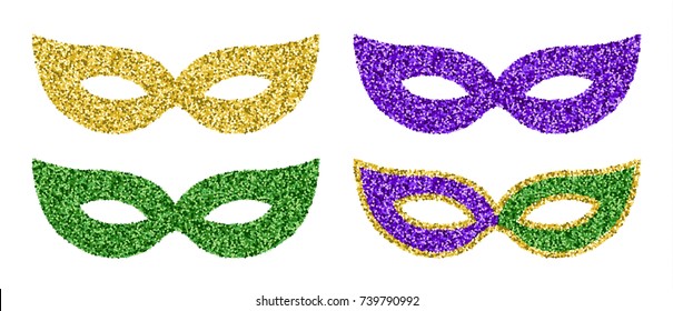 Set of four colorful glitter Mardi Gras masks