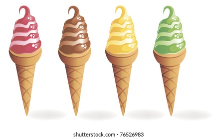 set of four colorful ice cream on a white background