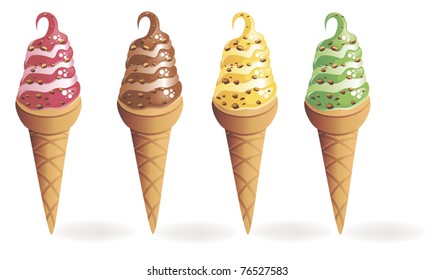 set of four colorful ice cream with nuts