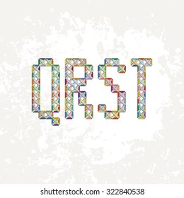 Set of four colorful knitted, embroidered or macrame capital letters of the Latin alphabet. Q, R, S and T.