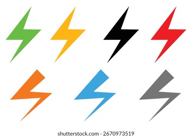Conjunto de cuatro iconos de relámpagos coloridos Ilustración de colección de Paquete de Vector