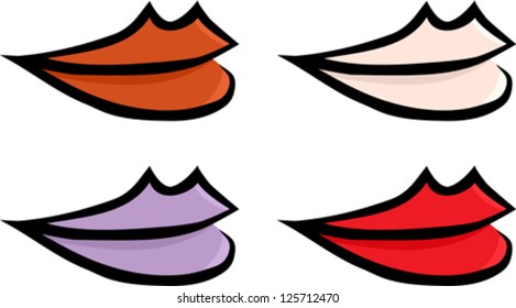 Set of four colorful lips over white background