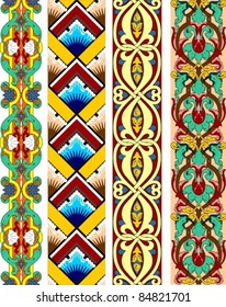 set of four colorful ornamental border traditional for russia Middle Ages