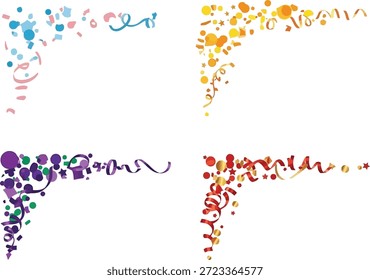 Un conjunto de cuatro coloridos Elementos de diseño de tipografía basados en partículas sobre un fondo blanco