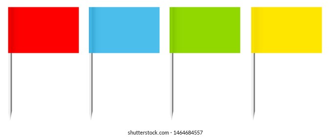 Set Of Four Colorful Pins Straight Flags With Metal Stick