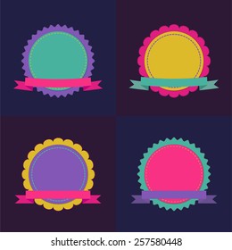 Set of four colorful retro ribbons and labels. Vector illustration