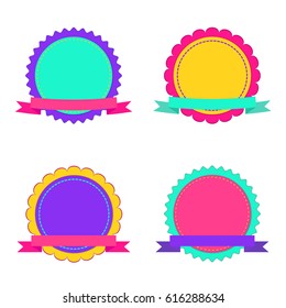Set of four colorful retro ribbons and labels. Vector illustration