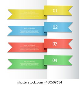 Set of four colorful ribbons with numbers on a white background. Banners for web, templates for infographics. ?olorful ribbons with place for your text.