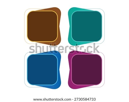 Set of four colorful rounded square shapes with gradient fill and outline, isolated on white background.
