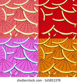 set of four colorful seamless backgrounds with sliced watermelon