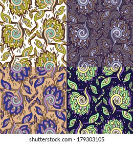 Set of four colorful seamless patterns. Vector illustration. EPS-8.